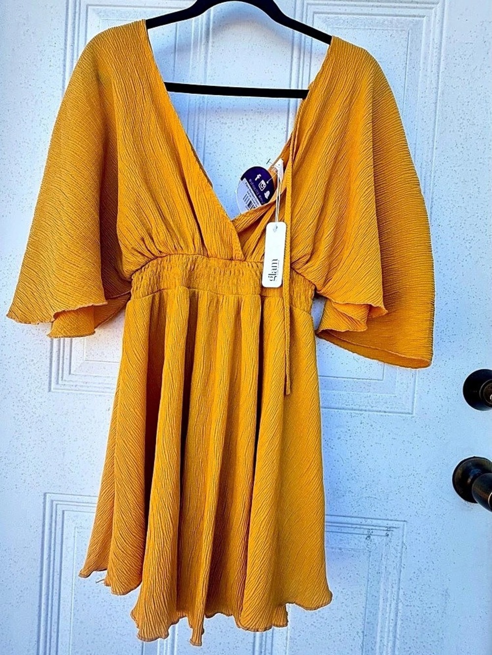 Glam Yellow Wrap Front Mini Dress Size small NWT